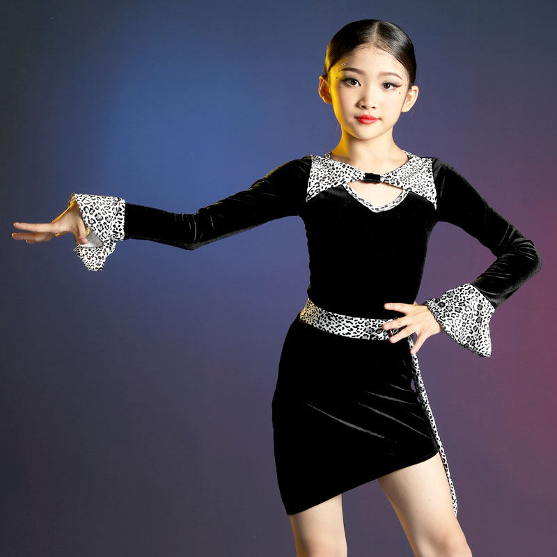 Children's Latin dance clothes, children's exercise clothes, dance performances, long-sleeved clothing, winter cha-cha girls' dance skirts