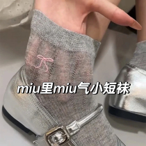 Gray bow socks for women summer thin mid-calf ballet style with Mary Jane shoes summer long socks pile socks