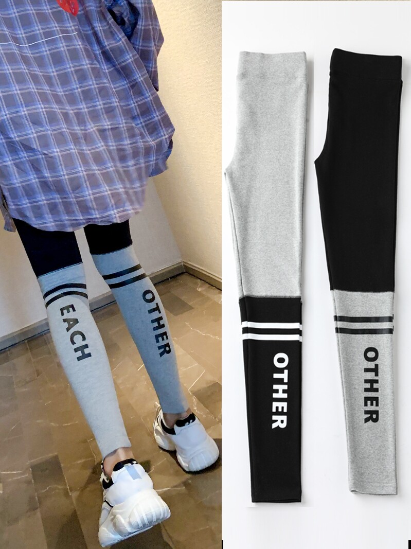 2020 new stitching contrast color pure cotton thin inner pants women wear thickened autumn and winter wear all-match sanitary pants