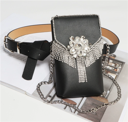 Полиуретановая съемная поясная сумка, ремень, сумка на одно плечо, европейский стиль, инкрустировано бриллиантами