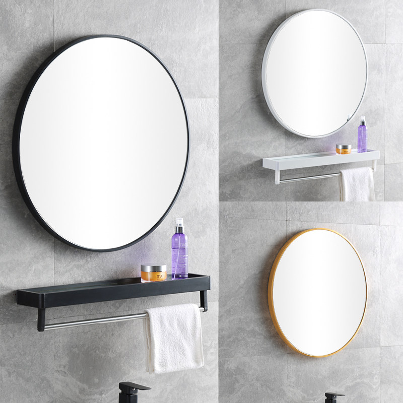 Nordic Bathroom Mirror Toilet Sticker Wall Round Mirror Wall-mounted Free Interpunched Room With Shelve Makeup Comb round mirror-Taobao