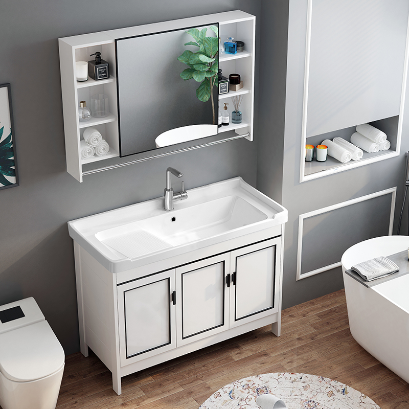 Balcony Ceramic Laundry Basin With Washboard Space Aluminum Laundry Cabinet Combined Washbasin Laundry Pool Floor Laundry Tank