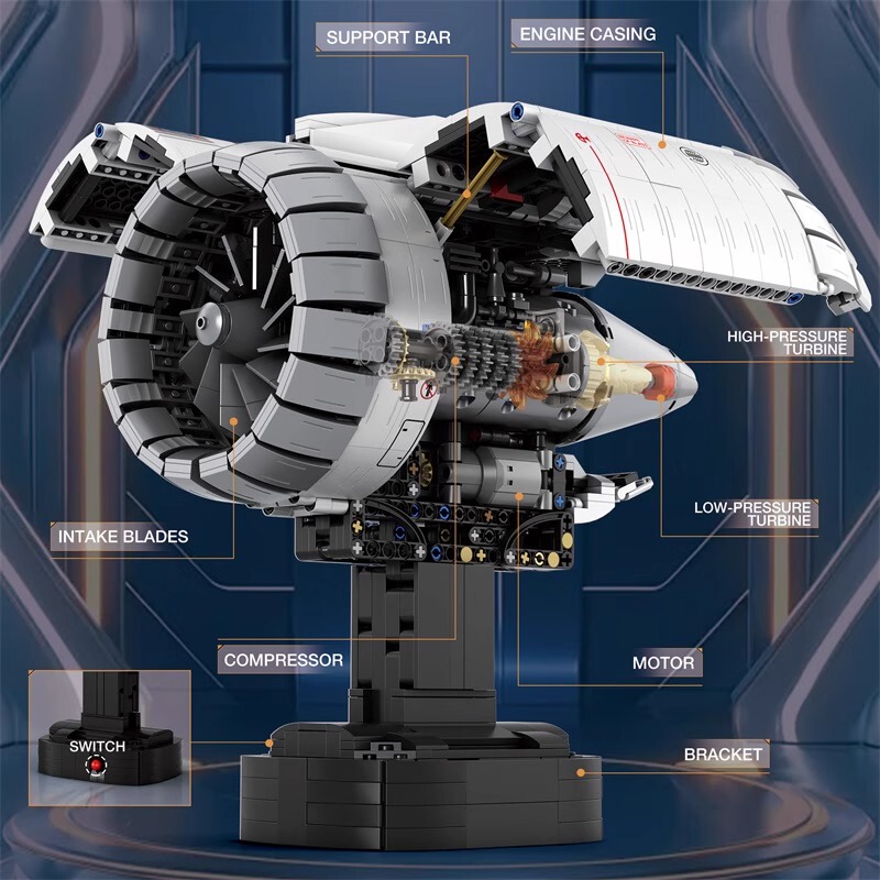 Building Block Airplane Engine Aviation Turbofan Engine Can Be Started Assembled Ornament Boy Mechanical Assembly Children's Toy