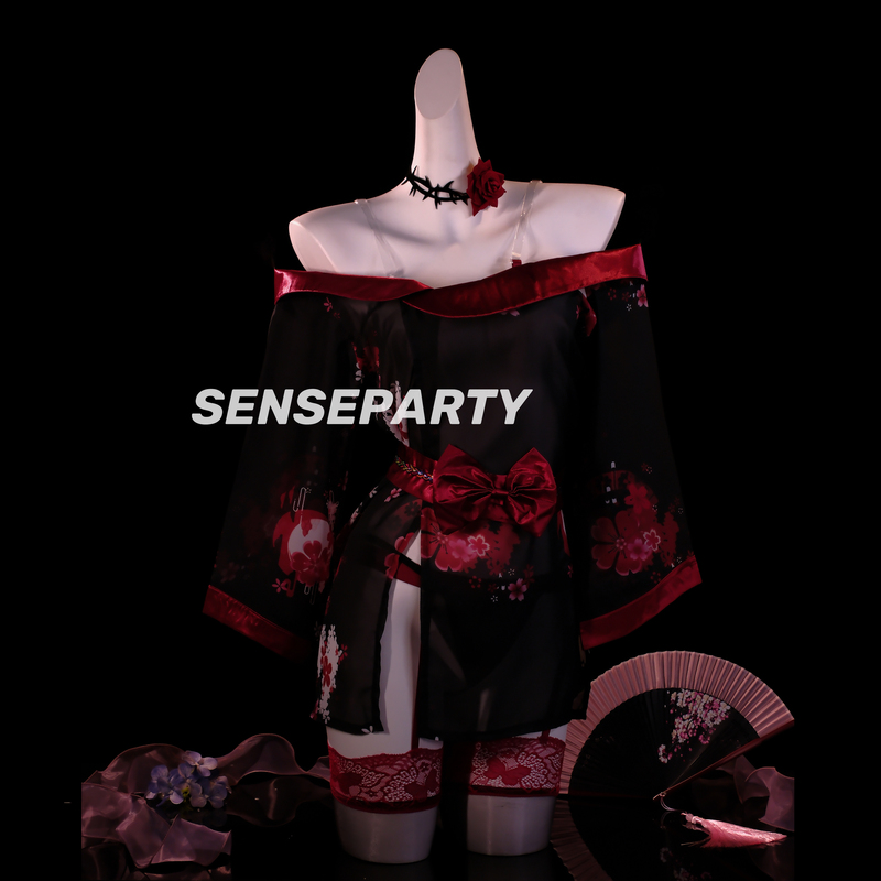 Sensory Party'Scarlet Cherry Night' Sexy Nightgown Plus Size Japanese Kimono Cosplay Uniform Lingerie Pure Desire Qqny