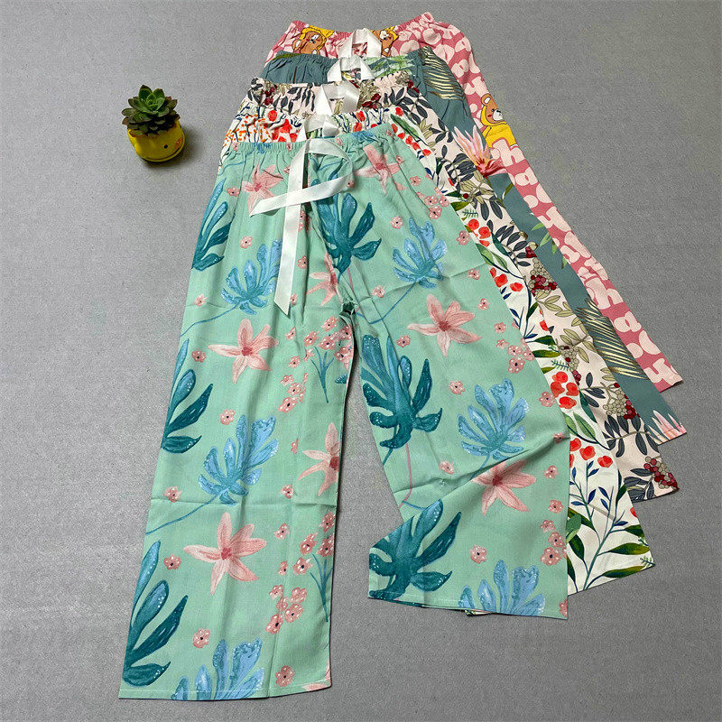 Cotton Silk Sleeping Pants Woman Summer Thin with broad legs Spring and autumn extras in relaxed home Anti-mosquito long pants large size for cotton