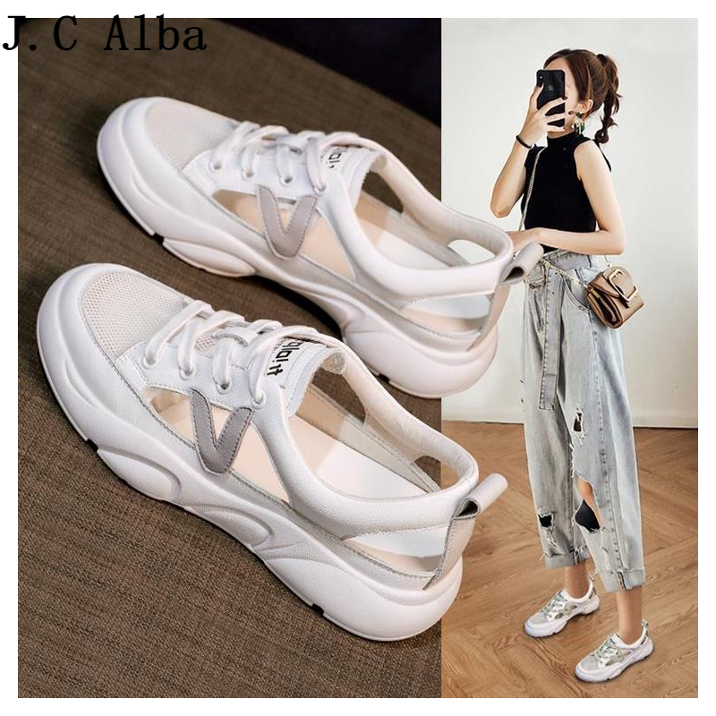 Hong Kong style European and American sports ladies white shoes 2022 new autumn pregnant women flat lace-up sandals female ins tide