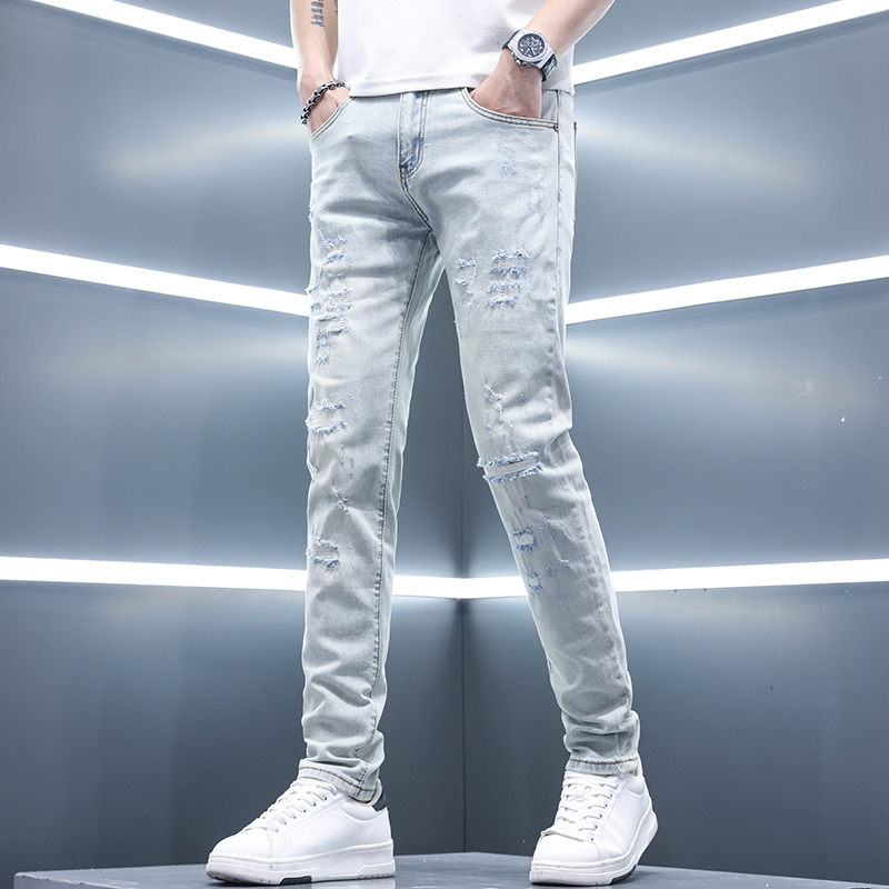2026 New High-End Ripped Jeans for Men, Summer Thin Slim-Fit Skinny Jeans, Trendy Brand Summer Men's Style 2026 New High-End Ripped Jeans for Men, Summer Thin Slim-Fit Skinny Jeans, Trendy Brand Summer Men's Style