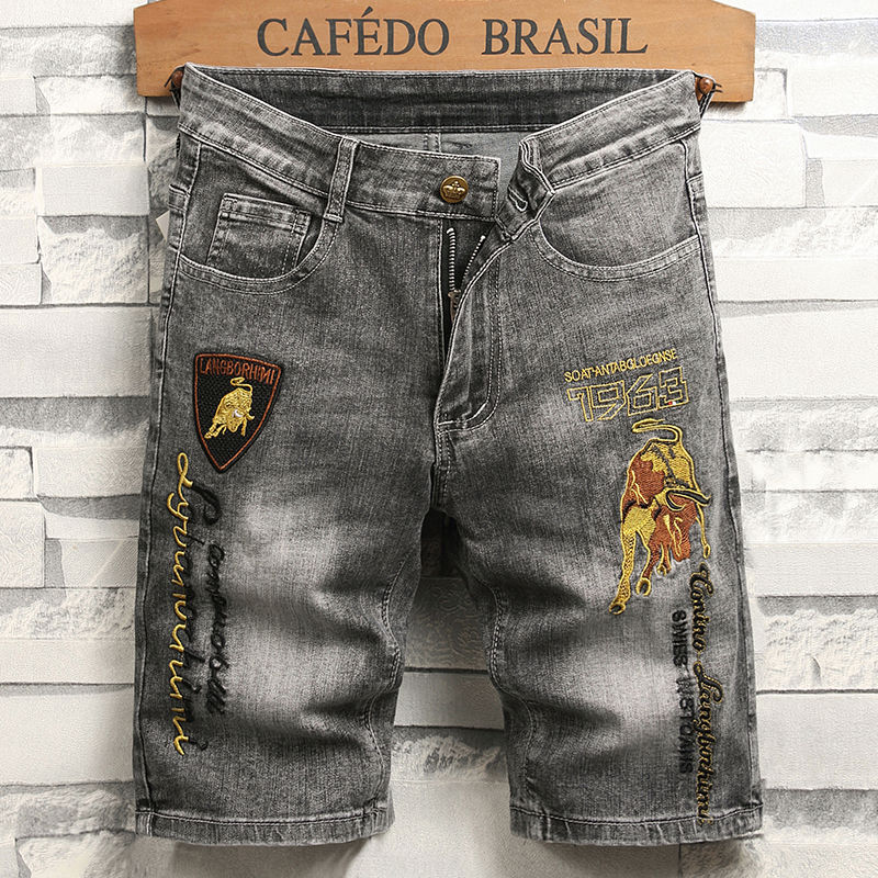2026 New High-End Embroidered Pants Men's Denim Shorts Summer Thin Five-Point and Seven-Point Denim Shorts for Men