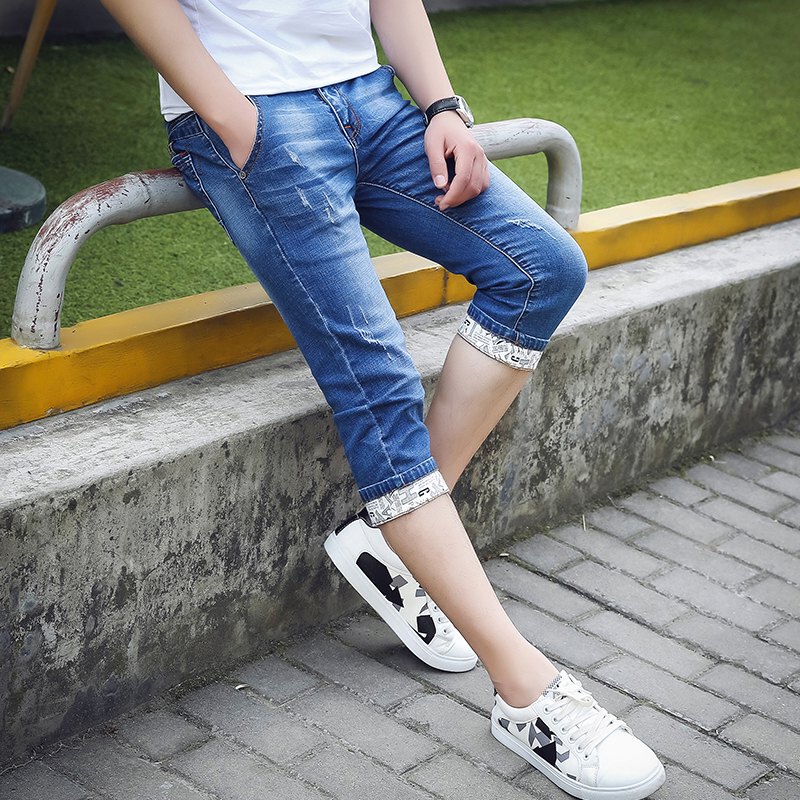 Men's Cropped Denim Shorts, Men's Slim-Fit Pants, 2026 New Style, 7/8 Denim Pants, Men's Summer Thin Style