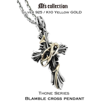 Ms collection handmade retro 925 sterling silver 10k gold vine stereo cross pendant necklace