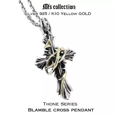 Ms collection handmade retro 925 sterling silver 10k gold vine stereo cross pendant necklace
