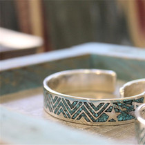 Mt hill Japanese hand NAVAJO totem wide version blue turquoise bracelet cross five-pointed star lightning bracelet