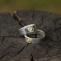 Blossom Japanese Craftsman hand hammering 18k golden shell gold 925 sterling silver couple ring