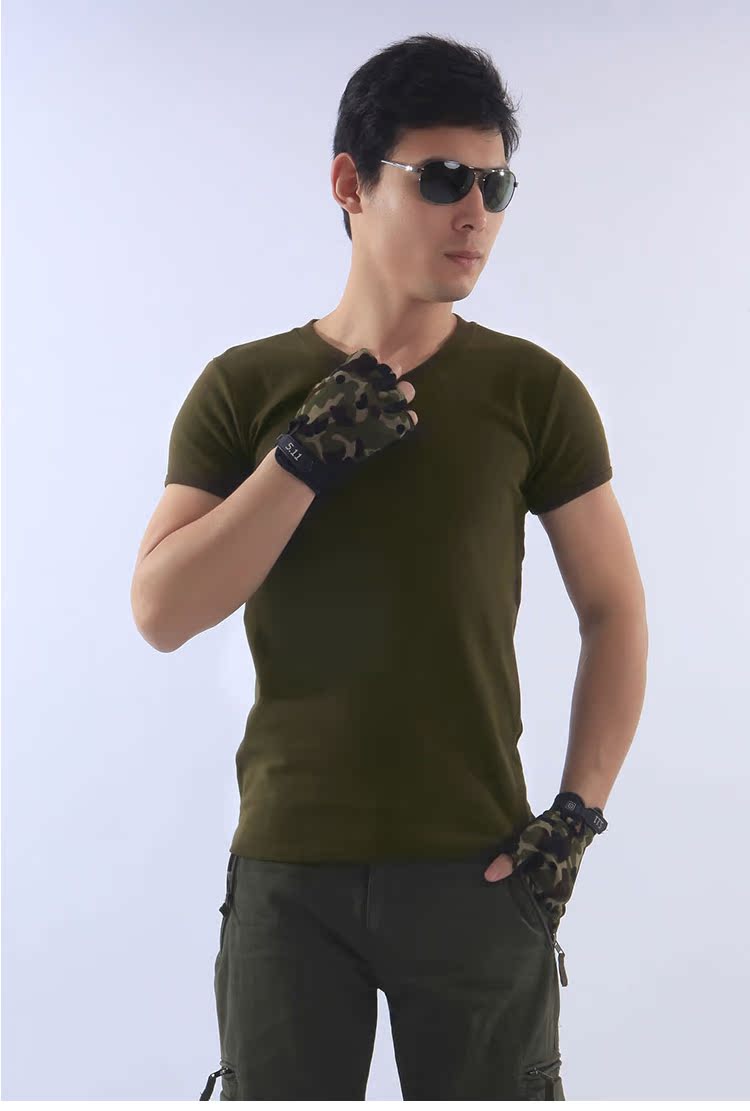 Quần bó sát thể thao nam ngắn tay cổ tròn Slim quần áo ngoài trời quân đội quạt quần áo thoáng khí mùa hè co giãn 7001 - Những người đam mê quân sự hàng may mặc / sản phẩm quạt quân đội giày sĩ quan quân đội