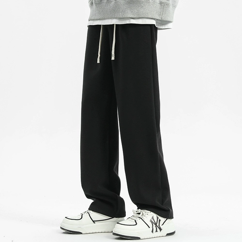 Nuthink Японские черные штаны для отдыха, свободный прямой крой, на шнурках, осенние