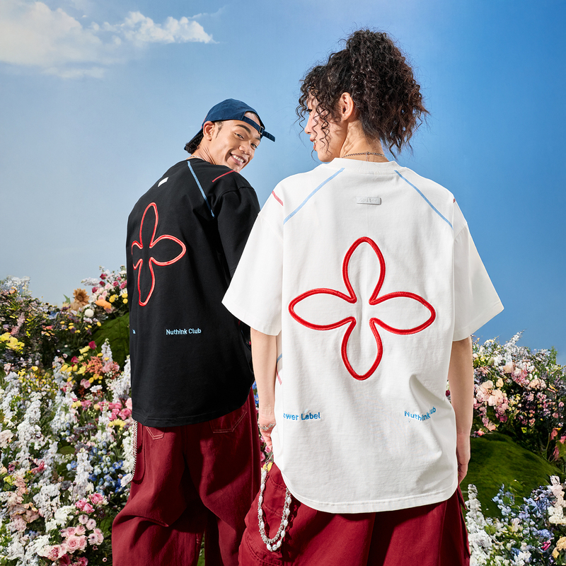 Nuthink American Hasselblad Line Four-Leaf Clover Embroidered Letter Short-Sleeve T-Shirt Sorona Cool Feeling Unisex 2026 New Model Nuthink American Hasselblad Line Four-Leaf Clover Embroidered Letter Short-Sleeve T-Shirt Sorona Cool Feeling Unisex 2026 New Model