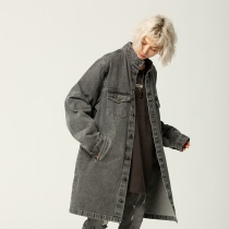 (GAON)GAONCREW national tide heavy washed long stand-up collar embroidery destruction denim jacket jacket men and women