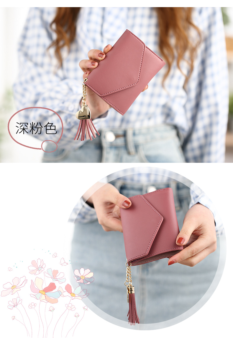Ví nữ đoạn ngắn 2018 sinh viên mới Hàn Quốc phiên bản của dễ thương tua mặt dây chuyền nhỏ gấp phần mỏng sinh viên ví nhỏ ví nữ hàng hiệu