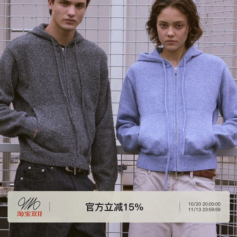 Vlabmade Vintage Money-Pattern Knit Hoodie with Tailored Fit, Double-Ended Zipper, and Long Drawstring Design