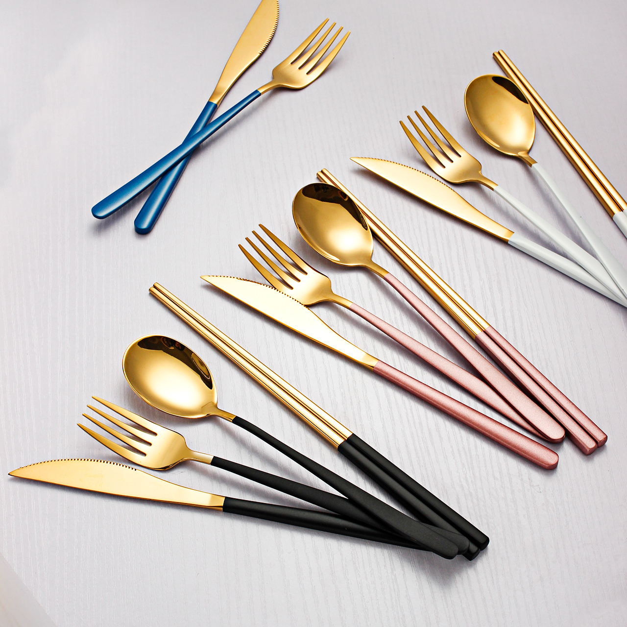 304 stainless steel knife fork spoon chopstick mesh red western dining cutlery dinning cutlery suit with three sets of steak knife and fork home