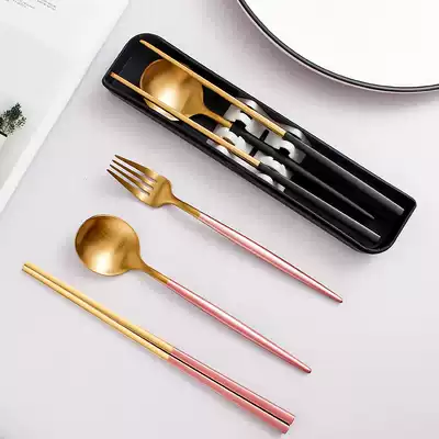 304 stainless steel chopsticks spoon tableware set three-piece set convenient fork set student storage travel tableware