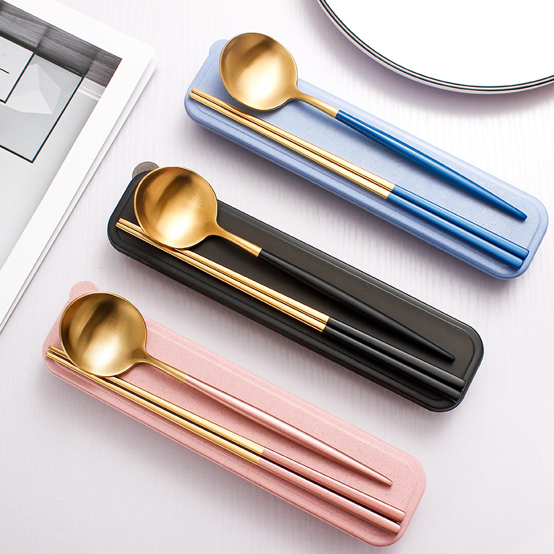 304 Portable Stainless Steel Chopsticks Spoon Cutlery Sets Box Cutlery cutlery Three sets fork Spoon Suit Students