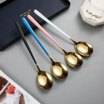 304 stainless steel spoon long handle eating household creative spoon stainless steel cute net red soup spoon Korean style