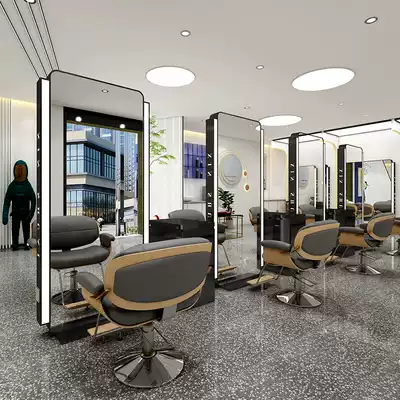 Net celebrity hair salon mirror with lamp stainless steel hair management mirror hair salon special single and double-sided floor-to-ceiling hair cutting mirror table