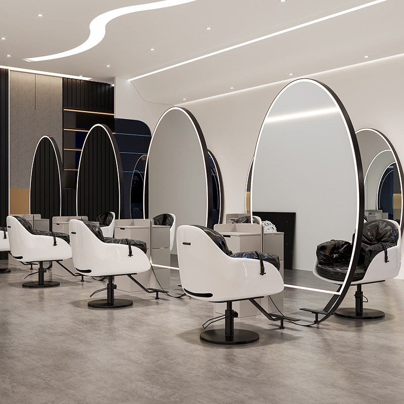 Net red barber shop elliptical mirror hair gallery dedicated single-sided double-sided beauty blossom with lamp cutting all-body mirror