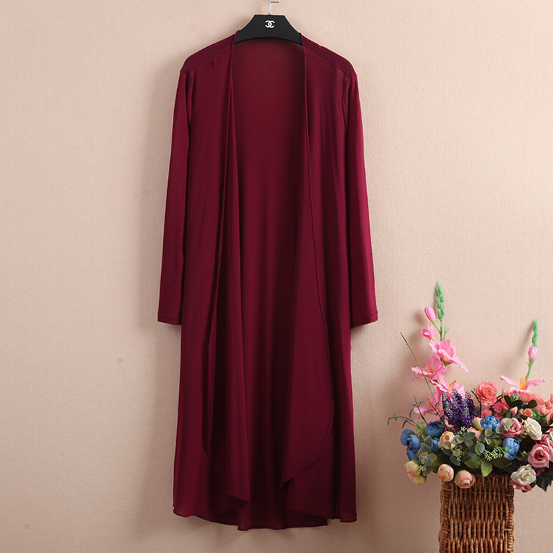 Lưới áo choàng cardigan của phụ nữ phần dài mùa hè phần mỏng kem chống nắng quần áo voan bên ngoài băng lụa khăn choàng coat dài tay áo ao khoac len