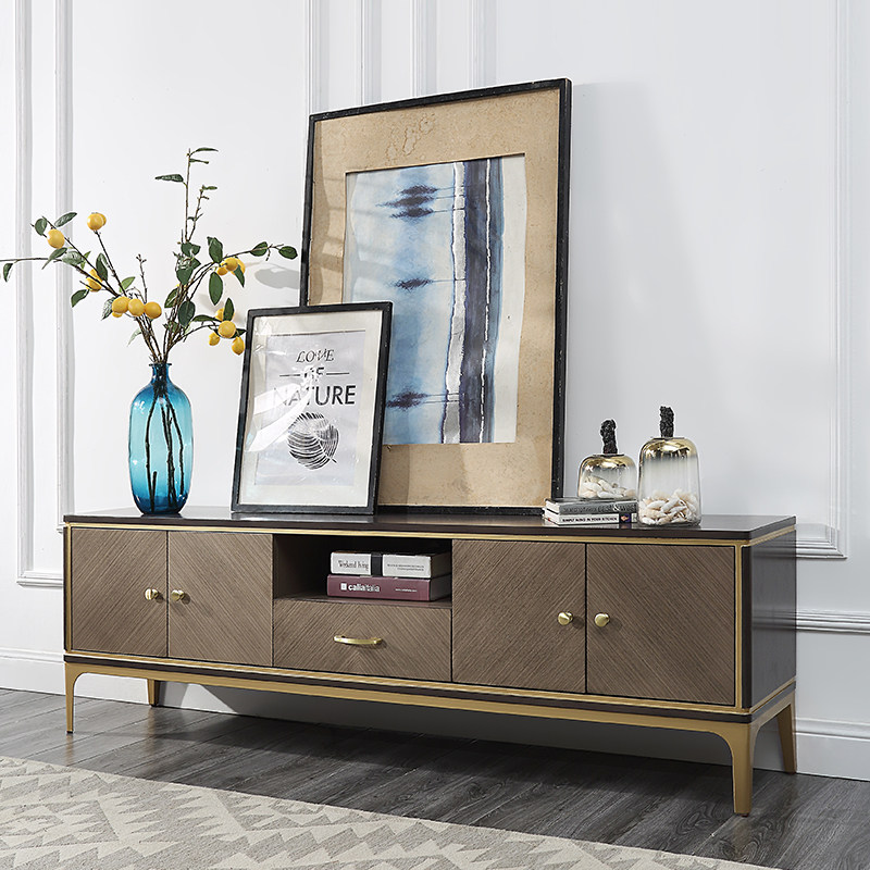 TV cabinet coffee table combination light luxury style small apartment home set American solid wood one-piece living room modern simplicity