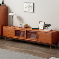 American solid wood TV cabinet tea table combination small family type living room light extravagant flex floor terrace retro closet full