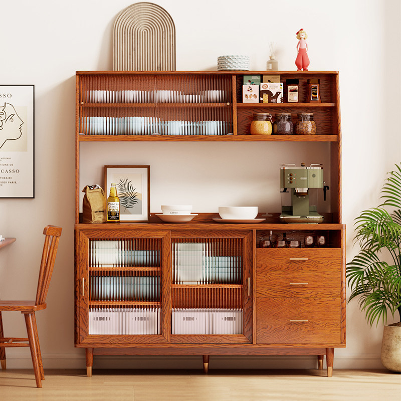 American-style solid wood sideboard high cabinet integrated against the wall light luxury wine cabinet floor-to-ceiling small apartment home living room Changhong glass