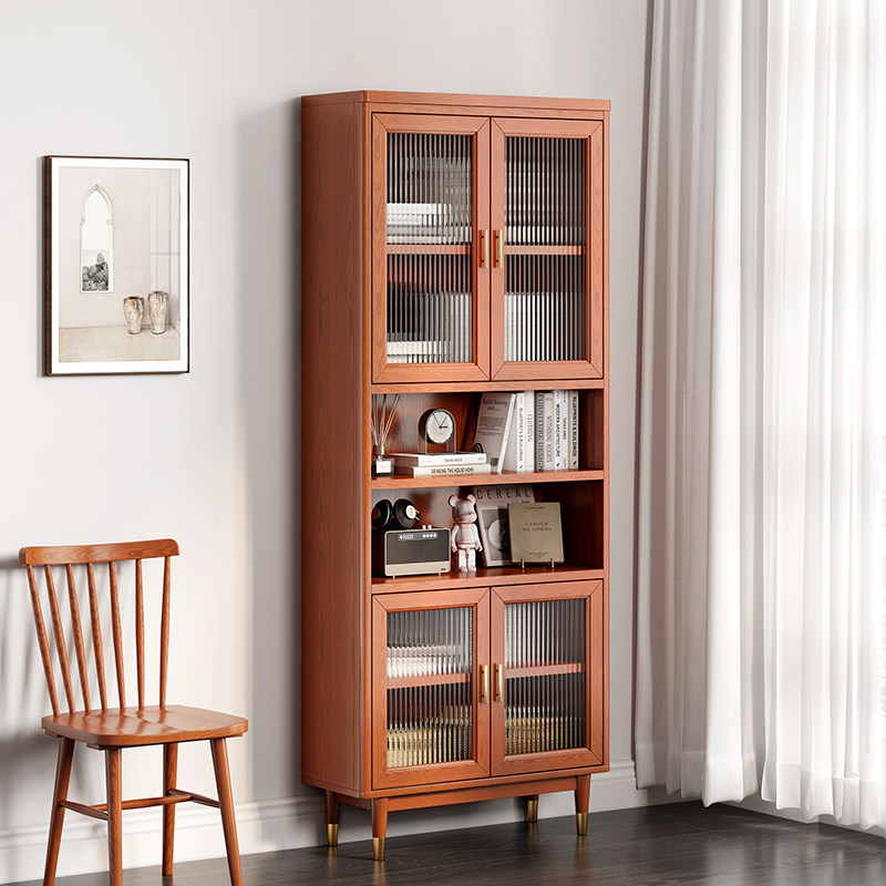 Glass door bookcase solid wood living room home locker American bookcase floor containing cabinet dust-proof display cabinet home-Taobao