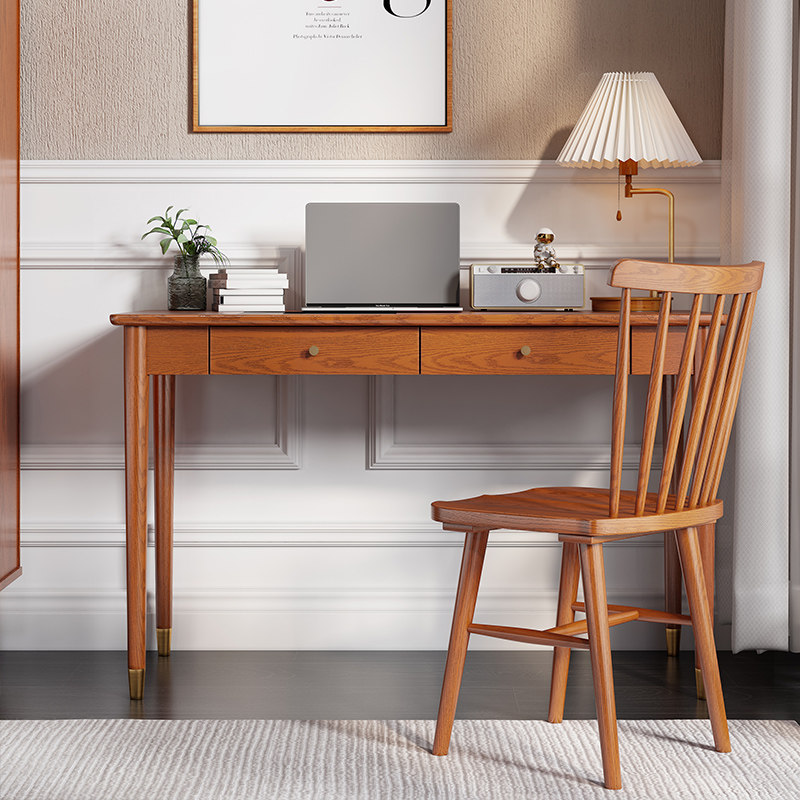 American solid wood desk bookcase integrated computer desk student home study desk bookshelf integrated small family desk-Taobao