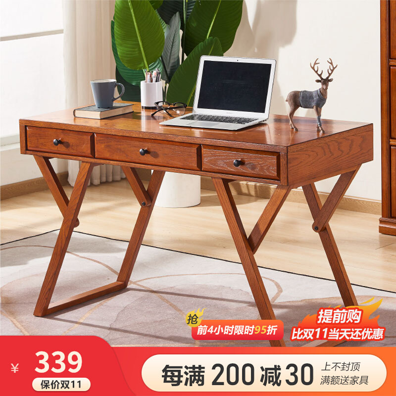 Solid wood desk American all solid wood children's large table computer one table with drawers home study study table