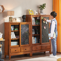 Childrens short bookcase American solid wood floor with glass door living room lockers integrated whole wall anti-dust push-pull home