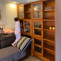 Bookcase Whole Wall Solid Wood Living Room Children Floor With Glass Door Dust-Proof Integrated Household Leaning Against Wall Short Lockers American