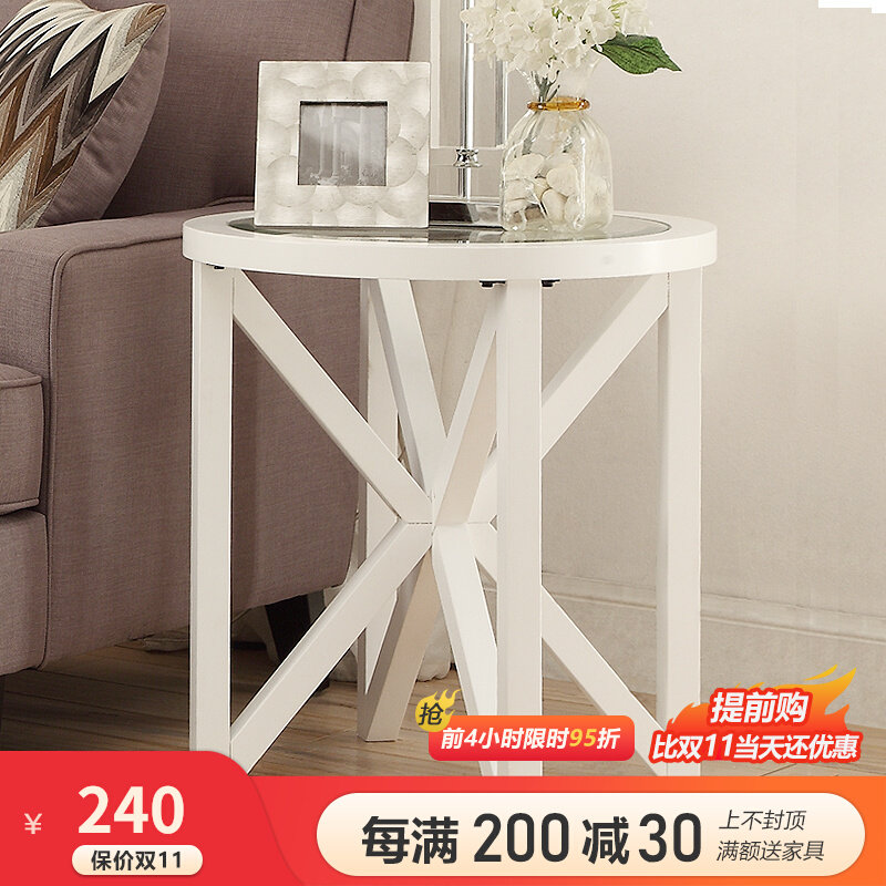 American glass small round table home sofa side table living room mini coffee table bedroom bedside table solid wood corner cabinet