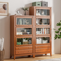 Dwarf Bookcase Floor Leaning Against Wall Integrated Solid Wood Whole Wall With Glass Door Home Containing Lockers Two Doors American Dust Resistant