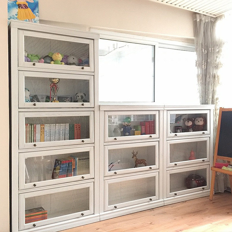 Solid wood dust-proof bookcase floor with glass door home shelf living room American corner bookshelf children's storage cabinet