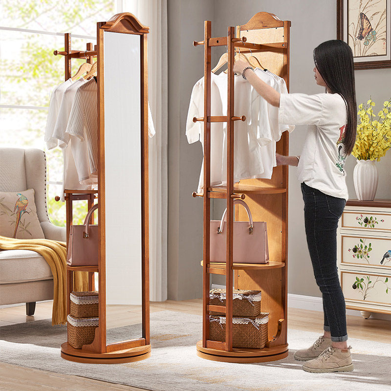 Full-body mirror coat rack mirror all-in-one full-body floor-to-ceiling rotatable room solid wood multi-functional storage home