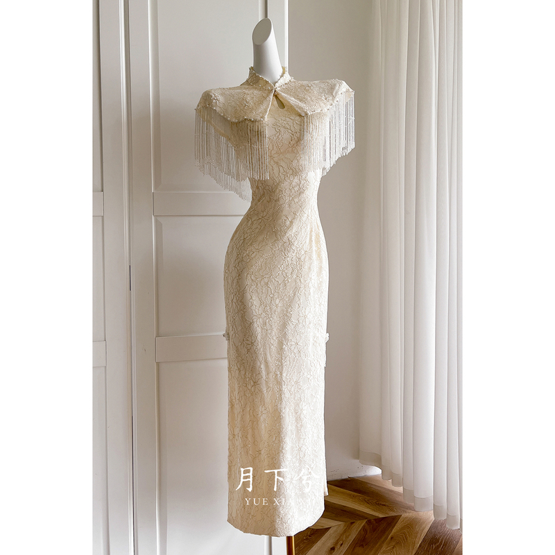 【Under the Moonlight - Fragrant Breeze】White Engagement Dress, High-End Cheongsam, Bride's Wedding Toast Dress, New Chinese Style for Women