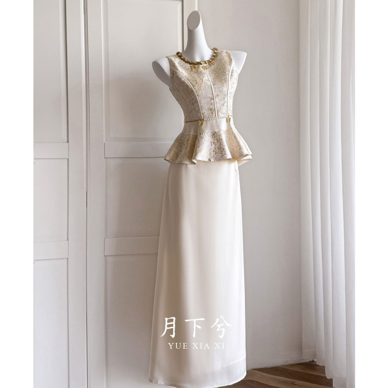 【Under the Moonlight - Soft Gold Fragment】Engagement Dress, Chinese Style, New Chinese Style, High-End Bride's Toast Dress Set for Young Women 【Under the Moonlight - Soft Gold Fragment】Engagement Dress, Chinese Style, New Chinese Style, High-End Bride's Toast Dress Set for Young Women