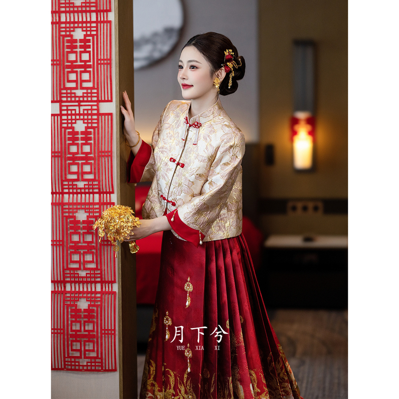 【Under the Moonlight - Spring Festival Banquet】Red Engagement Dress, Autumn and Winter Style, Modernized Hanfu Dress, Modified Xiuhe Suit, Toast Dress