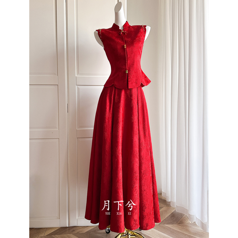 【Moonlight Xi-Lingxiao】New Chinese-Style Red Engagement Dress for Women 2026 New Bride Wedding Toast Dress 【Moonlight Xi-Lingxiao】New Chinese-Style Red Engagement Dress for Women 2026 New Bride Wedding Toast Dress
