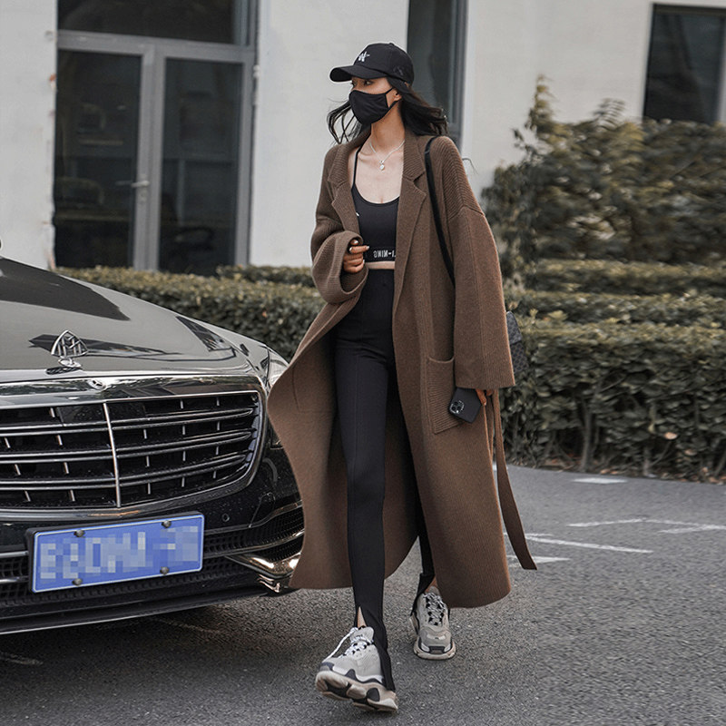 Autumn Winter Design Sensation Small Crowdshirt Sweater Jacket Woman Long Version Over Knee Loose And Lazy Thickening Superior Knitted Coat