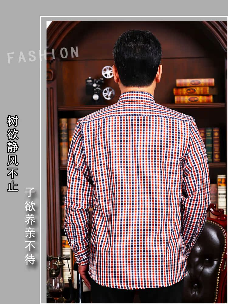Mùa xuân mới cotton cũ vải thô áo sơ mi nam dài tay trung niên giản dị lỏng áo cha áo sọc caro
