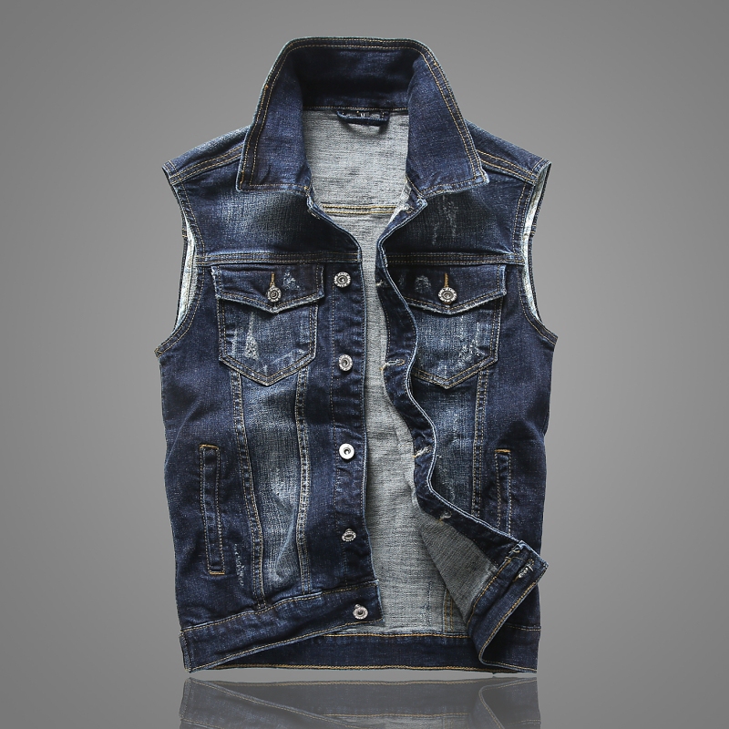 Stretch Denim Vest for Men, Korean Style Sleeveless Waistcoat, Spring, Summer, Autumn Slim Fit Denim Vest, Trendy Men's Clothing