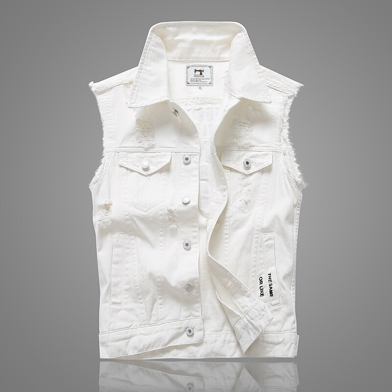 Summer Denim Vest for Men, Youth Korean Style Sleeveless Slim-Fit White Denim Vest Trendy Top